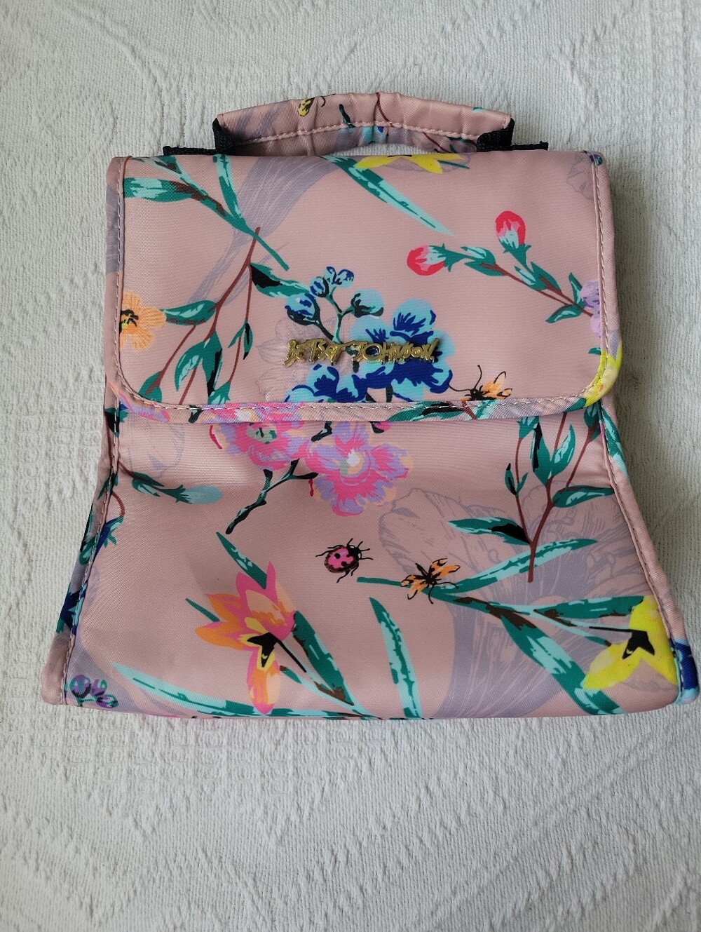 Betsey Johnson Floral Insulated Lunch Bag Pink Bee Ladybug Thermal Tote.